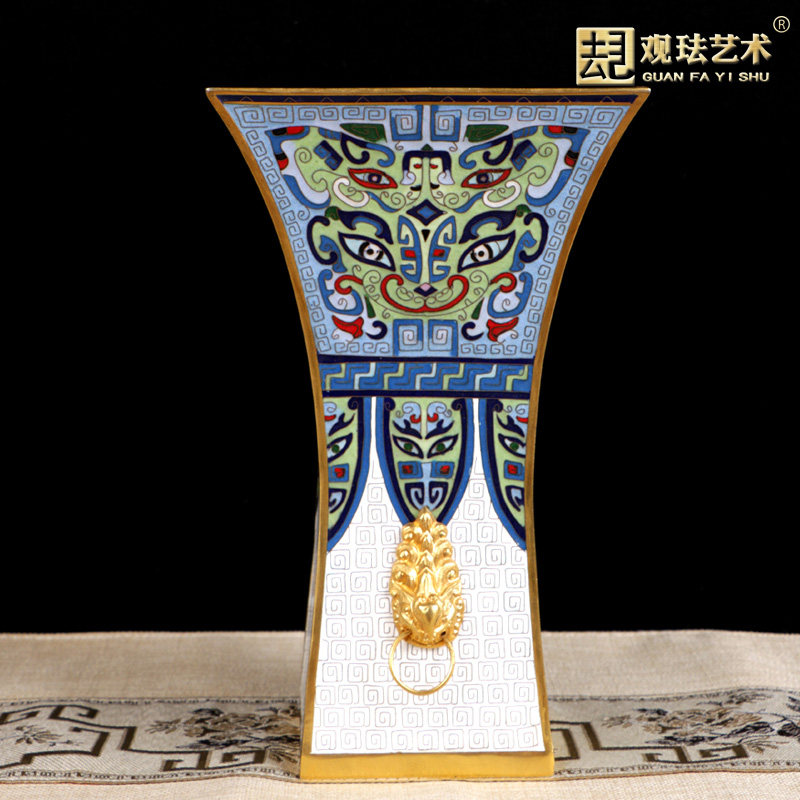 北京景泰蓝花瓶四方尊11寸铜胎掐丝珐琅瓶仿古文玩客厅博古架摆件
