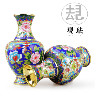 北京景泰蓝花瓶摆件铜胎掐丝珐琅金地花丝龙凤呈祥工艺品铜器摆件