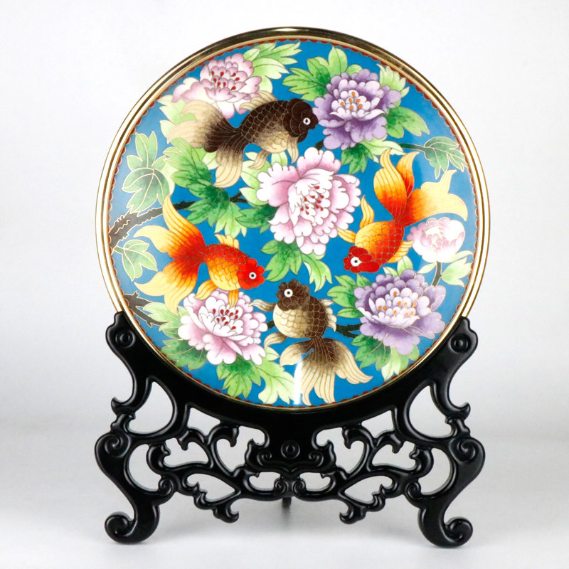 北京景泰蓝圆盘牡丹办公室摆件