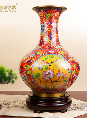观珐艺术铜胎大花瓶中式客厅摆件