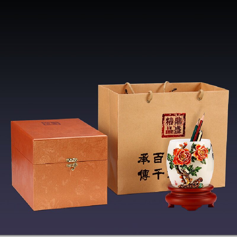 琉璃珐琅迎春笔筒摆件礼物送老师