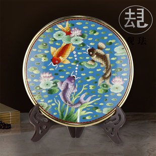 10寸景泰蓝圆盘年年有余看盘生日礼物书房家居商务特色工艺品摆件