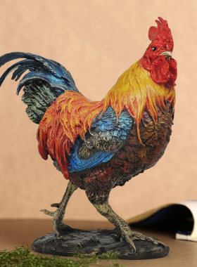 铜摆件大号公鸡彩绘家居卧室