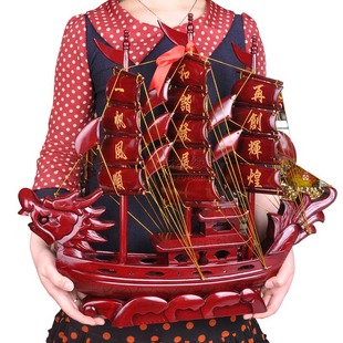 客厅摆件 饰品 实木帆船模型家居工艺品装 红木船一帆风顺船摆件大