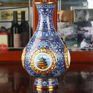 景泰蓝花瓶摆件四海升平新房摆件外事礼品商务馈赠办公室书柜装饰