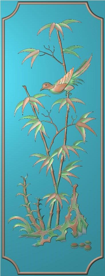 竹子鸟竹报平安精雕图屏风背景墙木雕石雕砂岩浮雕灰度图素材058