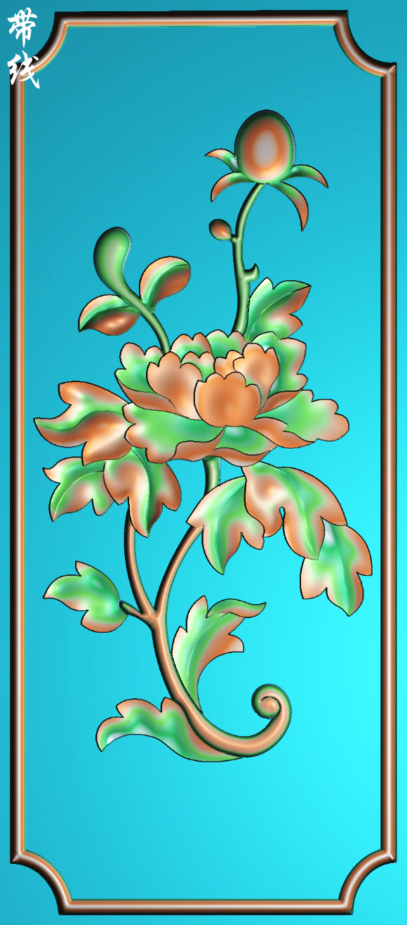 a精雕图牡丹花沙发靠背板竖板门板浮雕图灰度图木雕砂岩石雕刻图