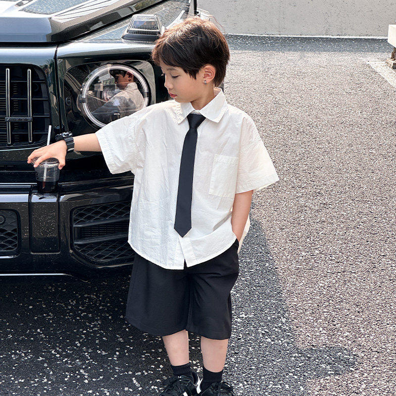 高品质儿童夏装男童套装宝宝2026夏季新款白衬衫主持人花童礼服表