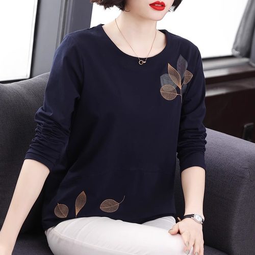 妈妈洋气上衣宽松大码纯棉打底衫