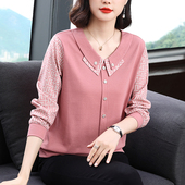 妈妈端庄大气上衣有领纯棉长袖 洋气高贵小衫 t恤女中年秋装 打底衫