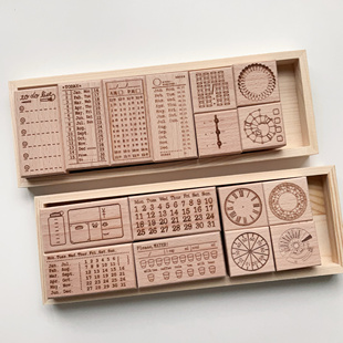 有间手帐时间轴时间饼喝水打卡日付记录木质印章组本时钟体重功能