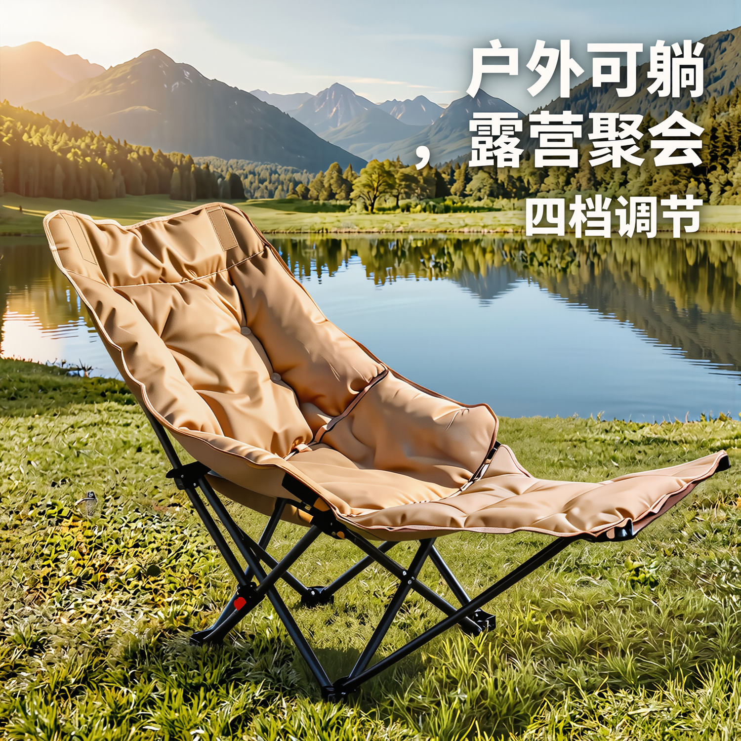 户外折叠午休躺椅露营椅月亮椅野炊沙滩椅便携可睡休闲野餐办公室