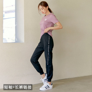 健身运动套装女短袖二件套2021秋冬款休闲气质瑜珈服速干跑步套装