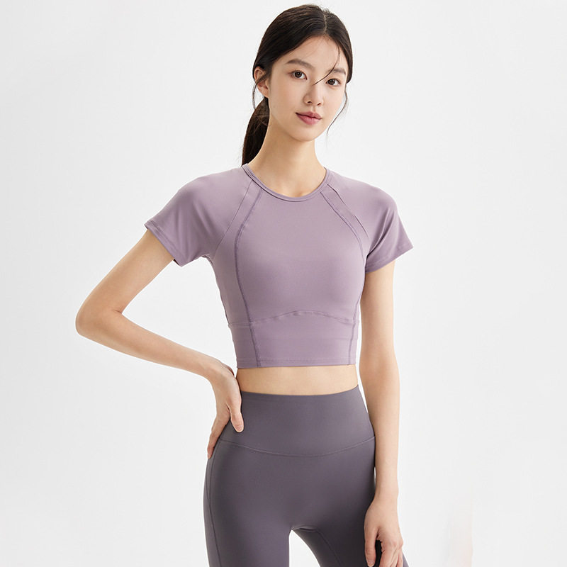 夏季瑜伽服女紧身修身短袖健身跑步短款运动健身服上衣速干透气
