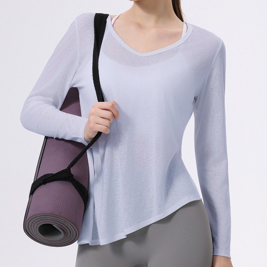 莱赛尔天丝雪花棉鸡心领休闲运动上衣罩衫女 专业健身长袖瑜伽服