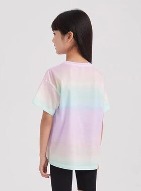 夏薄款彩虹中大儿童冰丝短袖瑜伽服户外休闲运动健身衣