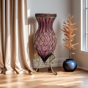 艺品红欧式创意落地紫色玻璃大花瓶水培富贵竹百合大号客厅插花