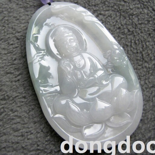 【dongdoon】天然A货原矿翡翠糯种飘花厚装莲花观音菩萨挂件
