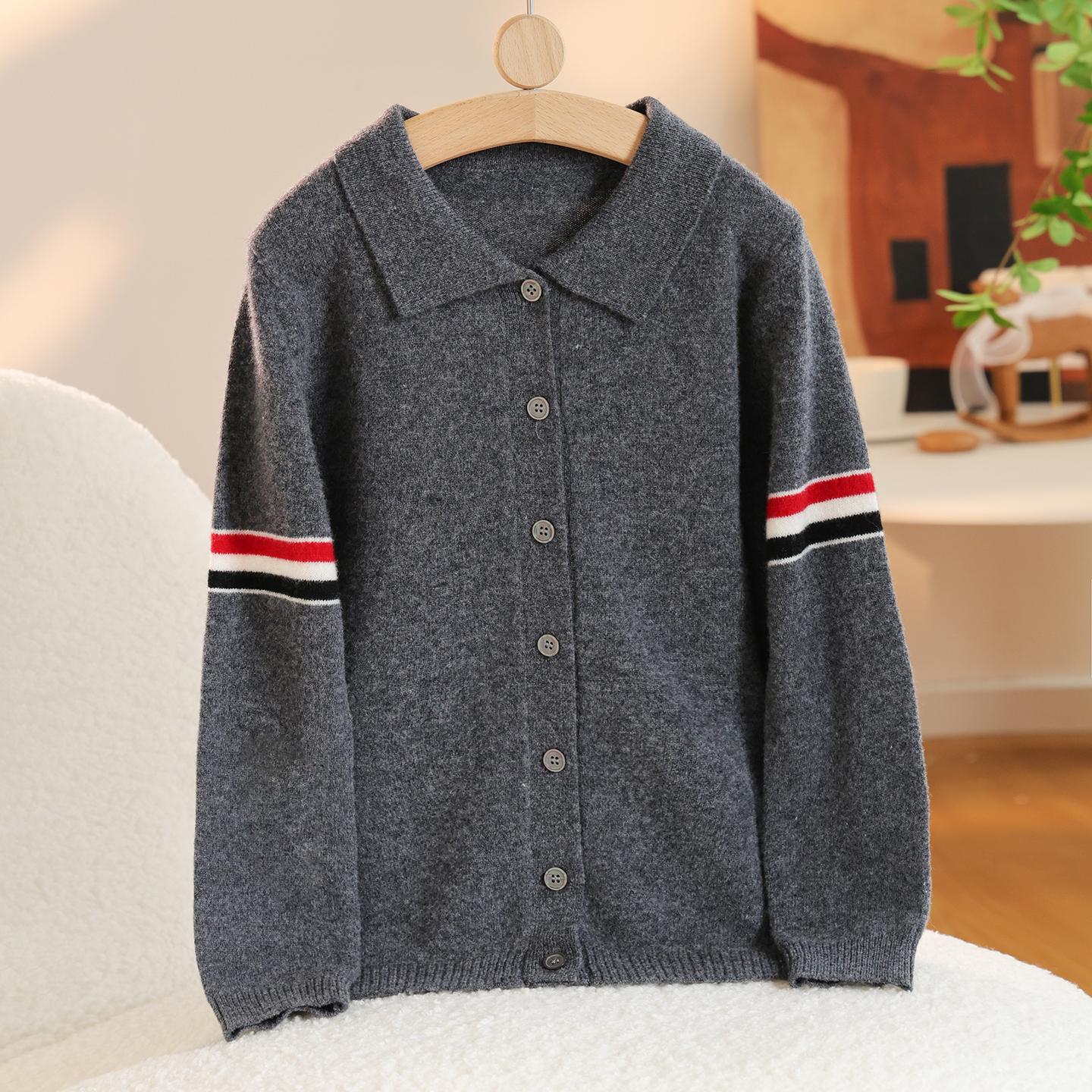 秋冬新款儿童100纯羊毛开衫男童女童翻领羊绒衫时尚百搭毛衣上衣