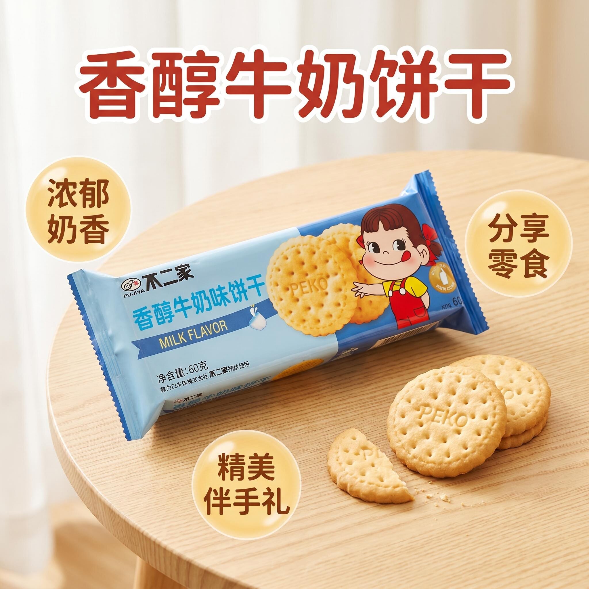 【临期】不二家香醇牛奶味饼干60g儿童小零食饼干休闲酥脆礼物