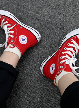 Converse匡威高帮男女经典常青红色情侣轻便系带休闲帆布鞋101013