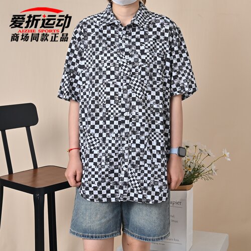 范斯VANS男子棋盘格印花短袖衬衫