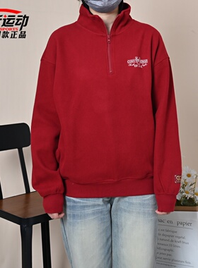 匡威Converse新年款马年起飞系列男女红色半拉链卫衣套头衫UCJ392