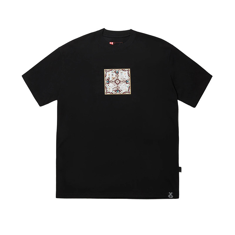 李宁LiNing新款男子黑色短袖文化衫简约百搭圆领运动服AHSW919-3