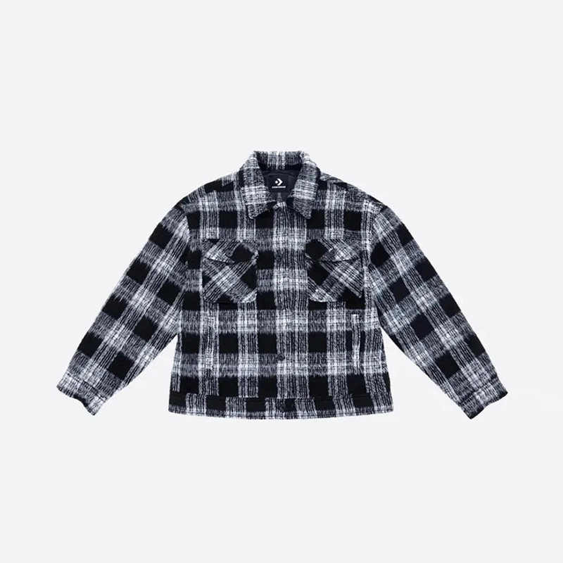 CONVERSE匡威新款女子时尚格纹多口袋棉服翻领夹克外套WCJ113-023