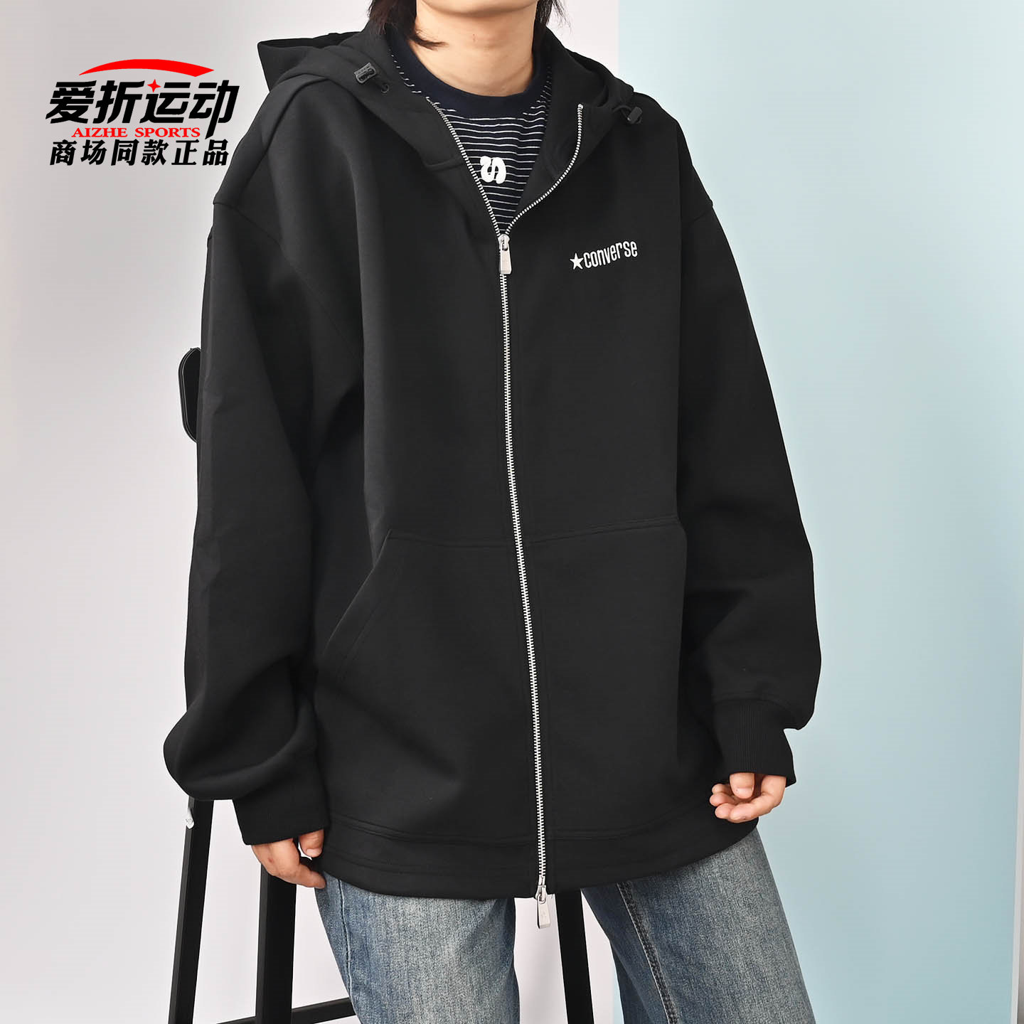 匡威Converse新款男子宽松连帽衫复古卫衣休闲百搭外套MCH604-023