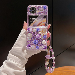 适用于vivoxflip手机壳三星ZFlip5折叠屏magicVFlip满钻xflip保护套手链女新款MateX5网红Fold高级感闪钻壳
