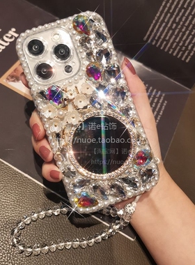 适用于苹果15promax手机壳珍珠iphone14plus/13/12/11高档满钻带镜子XR镶钻7PLUS/8奢华全包XS软壳XR闪钻6女