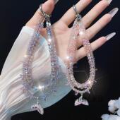 奢华高级美人鱼锆石吊坠手提炼条手腕短挂绳夹片手机保护壳钥匙扣