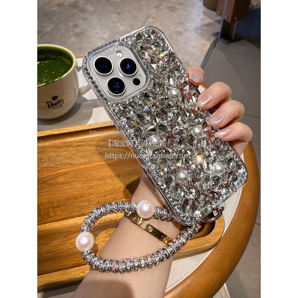 奢华水钻适用苹果16promax手机壳2025新款高颜值iPhone15全包防摔14pro高级感女13带挂绳plus手工满钻12外壳