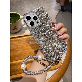 奢华水钻适用苹果16promax手机壳2025新款高颜值iPhone15全包防摔14pro高级感女13带挂绳plus手工满钻12外壳
