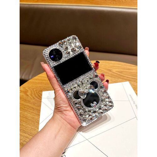 适用于三星Zflip5手机壳vivoXFlip创意OPPOFindN3Flip满钻卡通镜子GalaxyZflip6防摔小米MIXFliip三星W23fli
