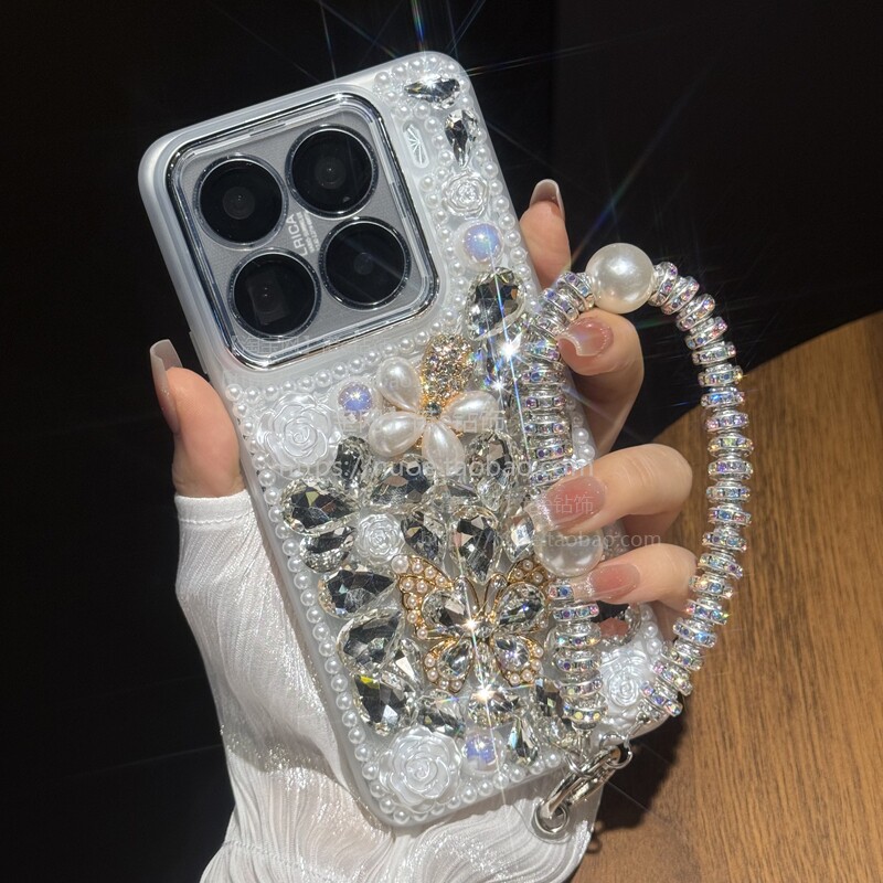 全包镜头水钻蝴蝶适用OPPO/VIVO/华为/苹果/小米15/14/13/12/11Pro手机壳软壳红米K80/70/60/50/40高级感