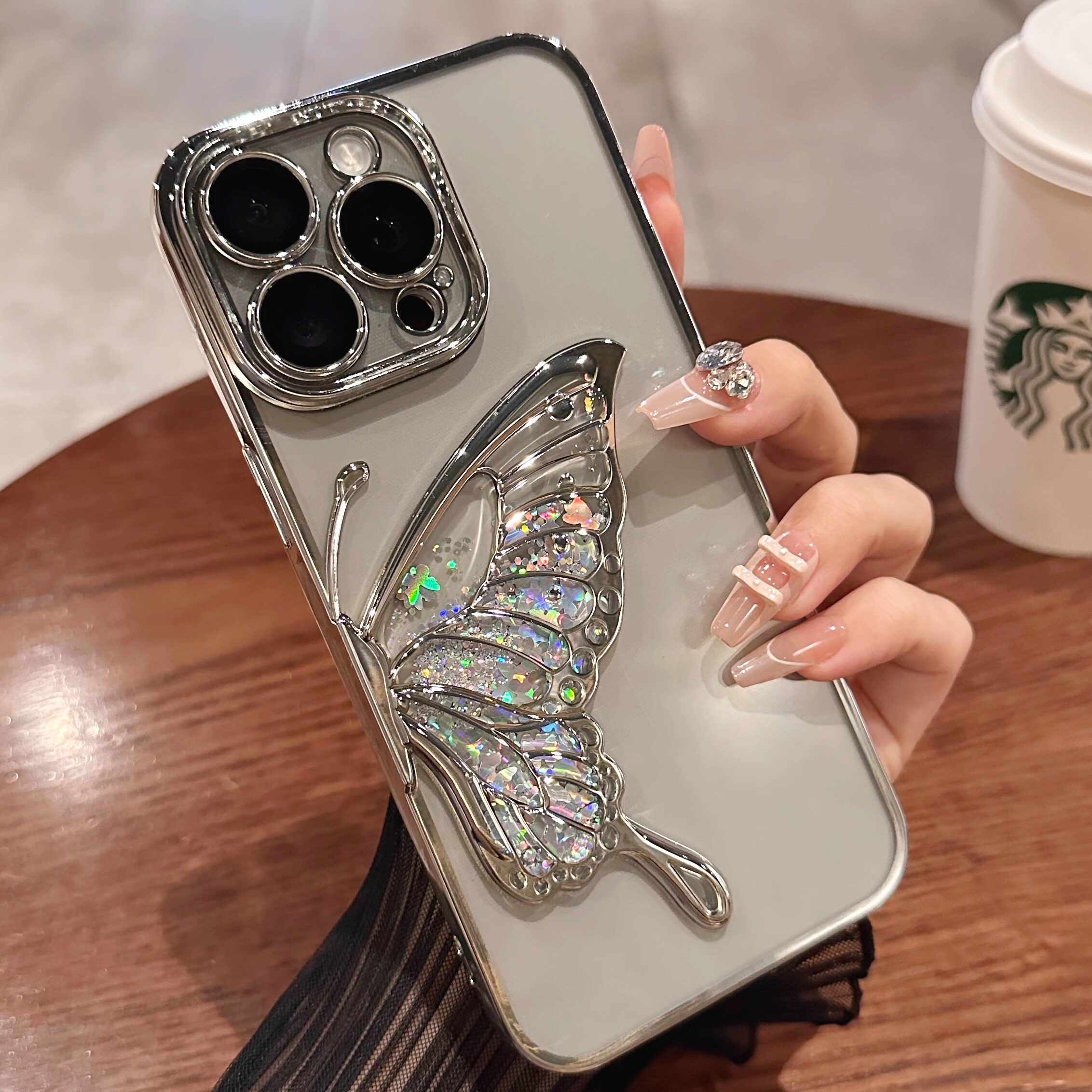 适用于苹果15promax奢华流沙蝴蝶手机壳iPhone14保护套透明13高级感闪粉14pro全包防摔13pro硅胶新款12网红火