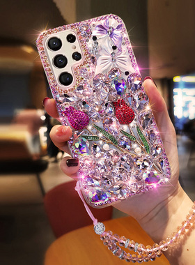 适用于三星GalaxyS25手机壳S24满钻A55女款A52三星S22潮牌A71三星M31新款A21奢华A31玫瑰花S22硅胶A23防摔A34