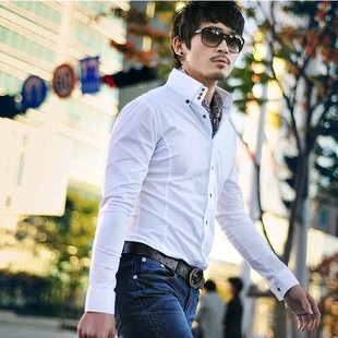 男士 修身 高领长袖 衬衫 衬衣 春秋新款 潮男夜店英伦免烫宴会男式 韩版