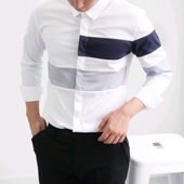 衬衣商务休闲青年寸衫 春秋新款 免烫潮男文艺时尚 拼接长袖 韩版 修身