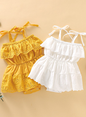 2025童装女童婴幼儿连体衣夏季日常镂空刺绣衣服包庇衣棉哈衣洋气