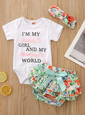 奥迈高3个月婴儿衣服夏装女宝宝短袖短裤套装新生儿衣服宝宝衣服