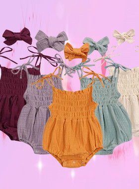 2022新款夏季爆款连体欧美女哈衣 ins柔软纯棉绑带宝宝爬爬服 夏