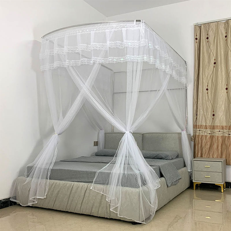 伸缩蚊帐家用不锈钢加密单三门落地u型支架床头1.5m1.8米1.2新款