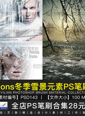 PS笔刷冰花冰凌冰柱冰锥雪花下雪积雪结冰冬季雪景合成素材PSD143