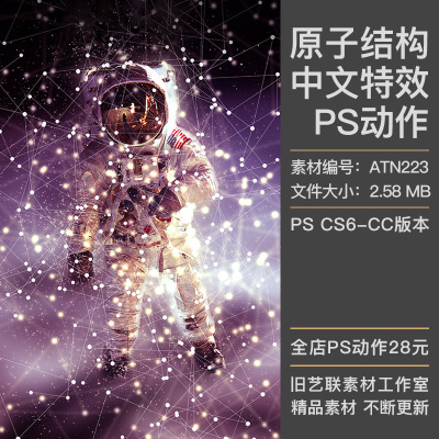 中文特效PS动作照片添加原子分子结构图光斑粒子效果插件设计素材