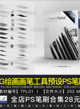 PS笔刷CG绘画插画手绘画笔笔触喷枪毛笔厚涂工具预设素材库TPL01