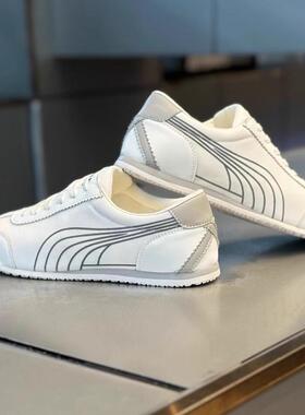 男鞋2025春夏新款男士透气皮面轻便韩版透气运动休闲阿甘鞋