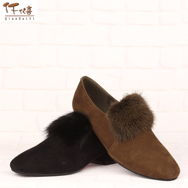 仟代喜女鞋2018新款单鞋真皮韩版低跟方头磨砂皮深口鞋时尚女潮鞋